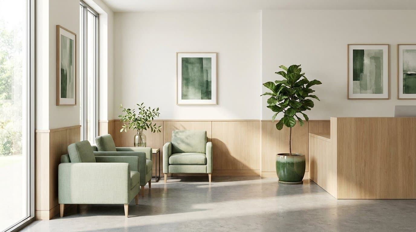 Bright, contemporary waiting area at Frontline Healthcare Endocrinology